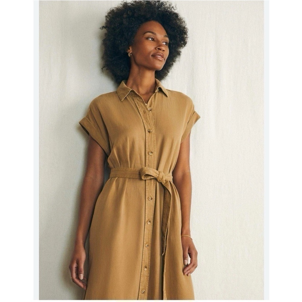 Faherty Arlie Short Sleeve Shirt Dress Antique Bronze Belted